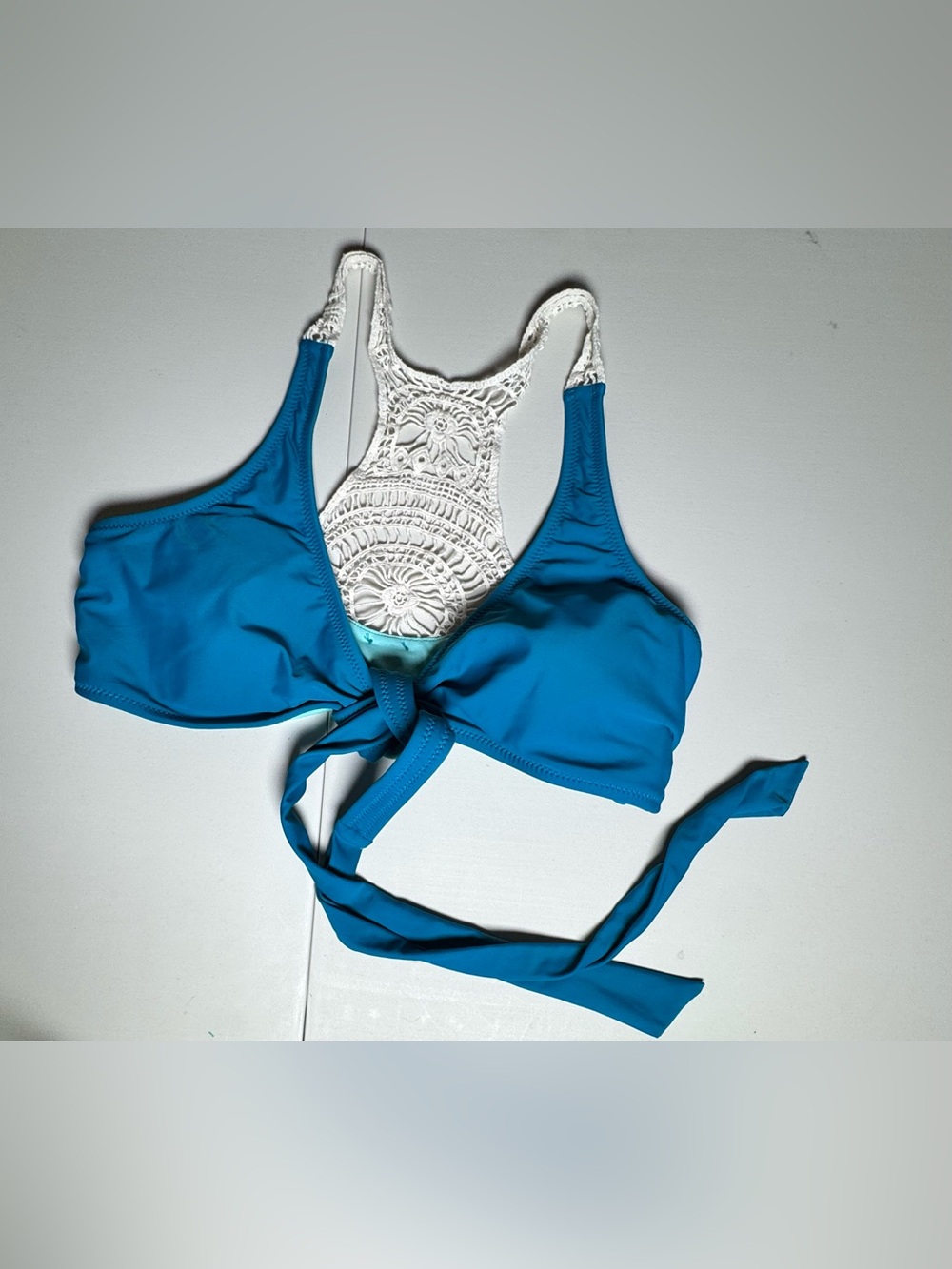 Wallflower Aqua Blue Tie-Back Swim Top L